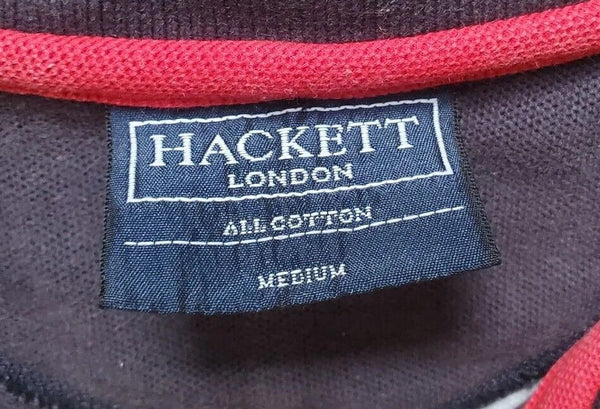 HACKETT Polo Shirt Mens M Regular Fit 3 Black White Bisect Red Cotton Authentic