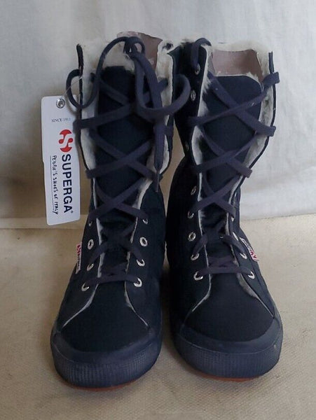SUPERGA BOOTS Full Blue Canvas Fur Lined Womens Uk 7 Eu 41 Rrp £160