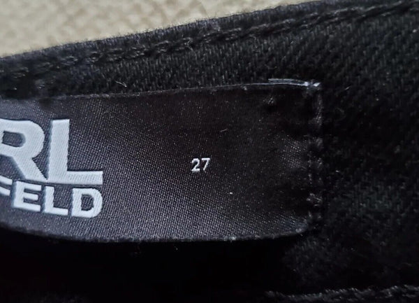 Womens KARL LAGERFELD JEANS W 27 L 30 Black Stretch White Stripe Logo Were €205