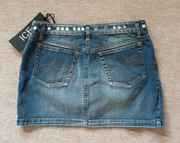 ICEBERG ICE J Skirt Womens UK 10 Blue Cotton Denim Gilmar Made In Italy
