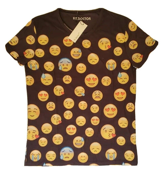 EMOJI T SHIRT Mens Womens Black Yellow Emoticons Size L Slim Fit Cotton Blend