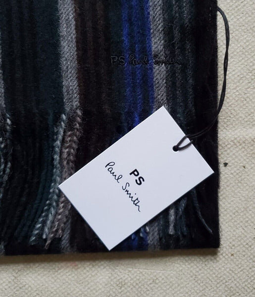 PAUL SMITH SCARF Mens Signature Stripes Lambswool Embroidered Logo Rrp £140