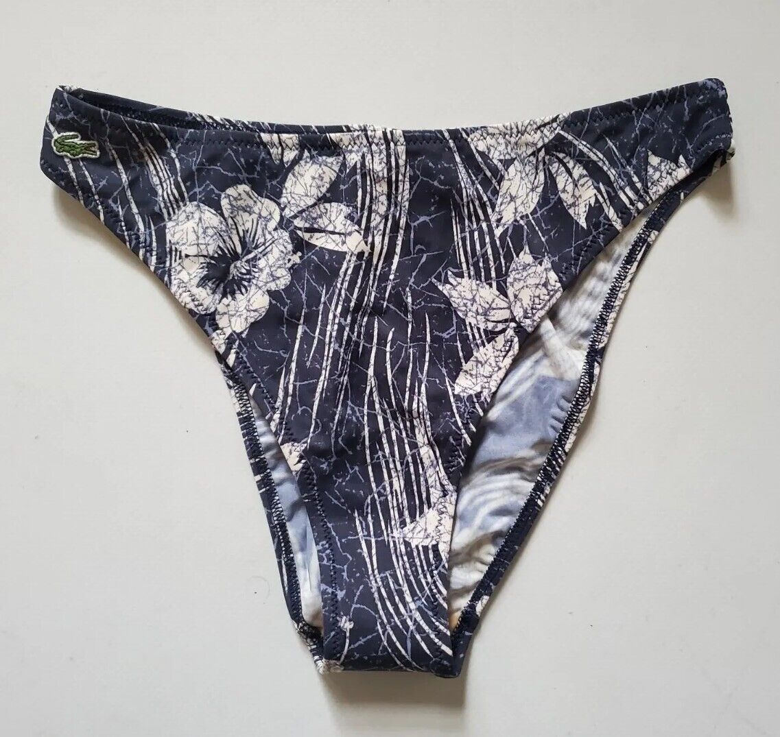LACOSTE Bikini Swimsuit 2 Piece Halter Neck Size M Blue Floral New With Pouch