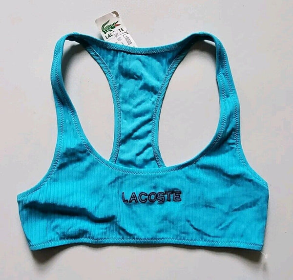 LACOSTE Bikini Swimsuit 2 Piece Size M Spellout Turquoise Blue New With Pouch