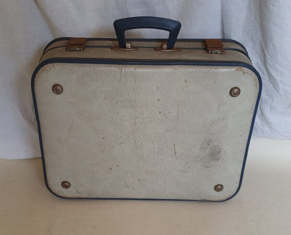 VINTAGE SUITCASE Cream Blue Small Original 1950's - Made In England