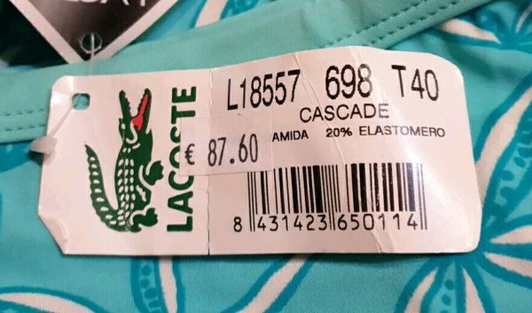 LACOSTE Bikini Swimsuit 2 Piece Size S Turquoise Blue Floral New With Pouch