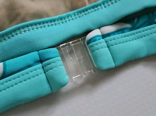 LACOSTE Bikini Swimsuit 2 Piece Size S Turquoise Blue Floral New With Pouch