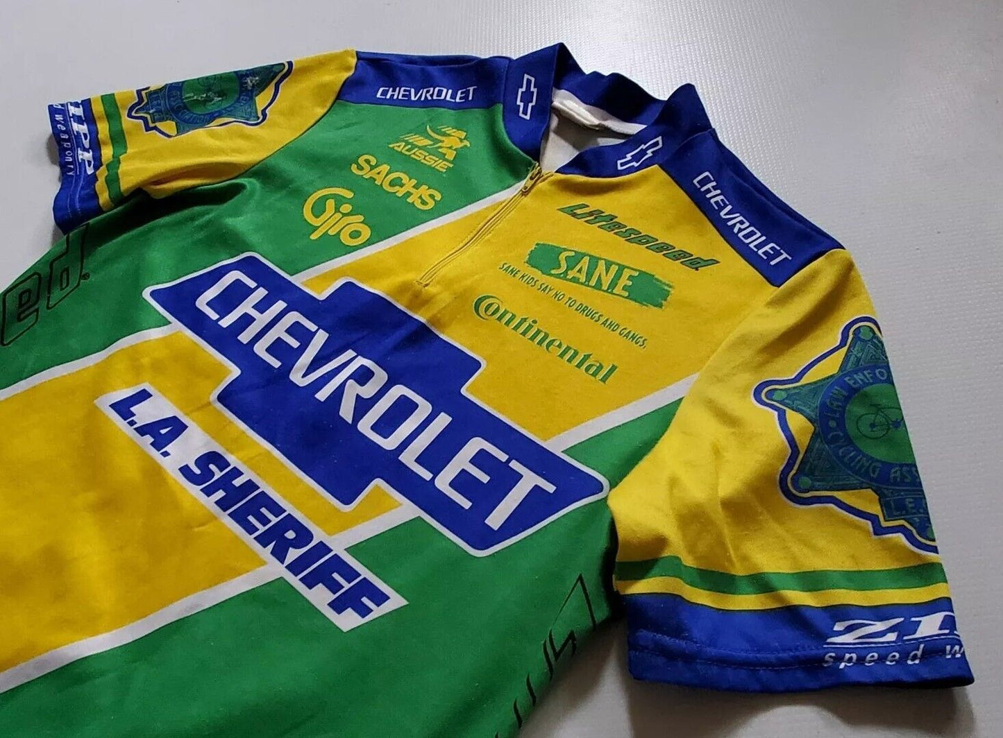 LA Sheriff Chevrolet Litespeed Team Cycling Jersey Mens M Yellow Green Blue
