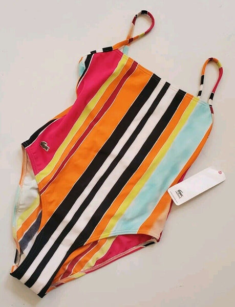 LACOSTE Swimsuit Swimming Costume 1 Piece Size M Striped New With Tags
