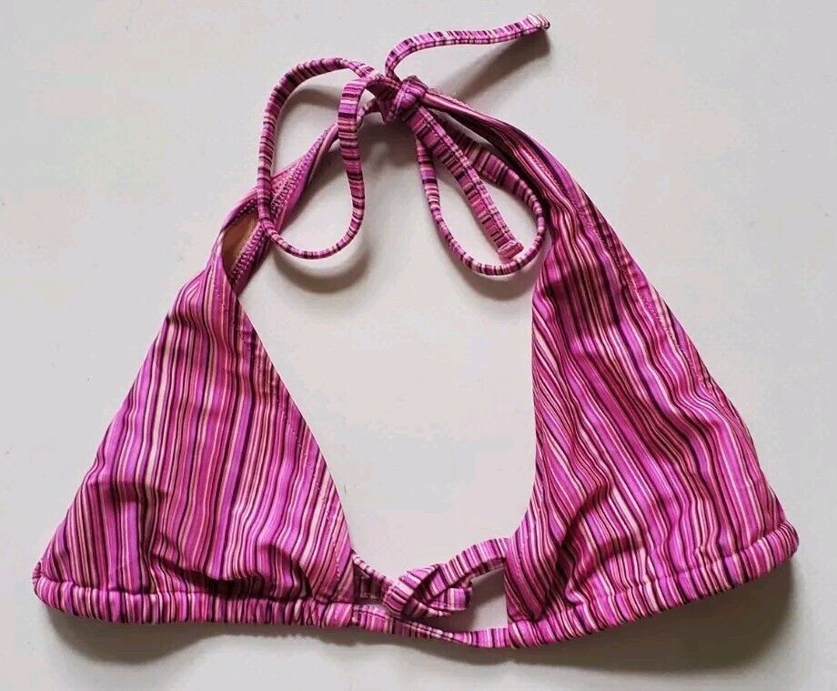 LACOSTE Bikini Swimsuit 2 Piece Halter Neck Size S Pink Striped New With Pouch