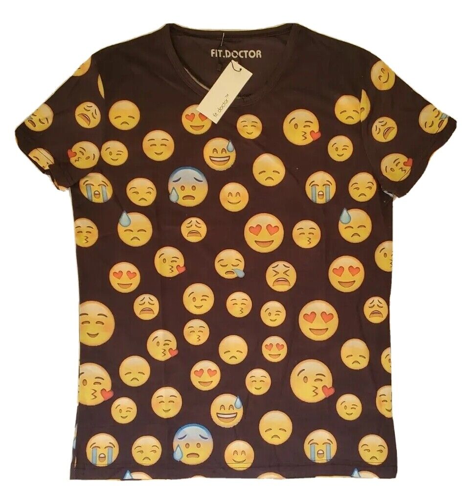 EMOJI T SHIRT Mens Womens Black Yellow Emoticons Size XL Slim Fit Cotton Blend