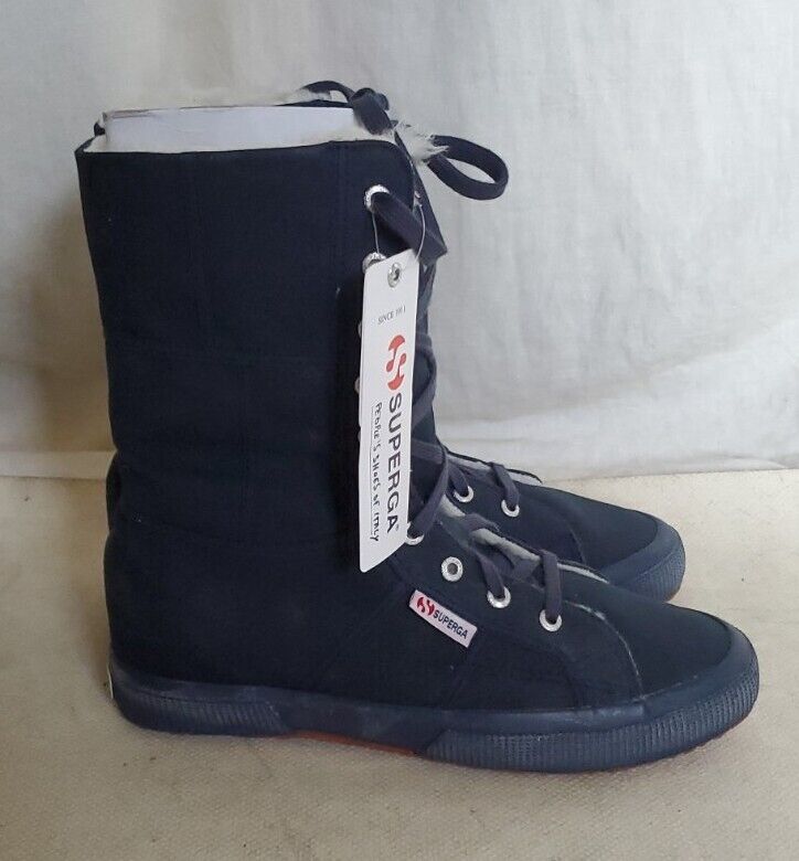 SUPERGA BOOTS Full Blue Canvas Fur Lined Womens Uk 7 Eu 41 Rrp £160