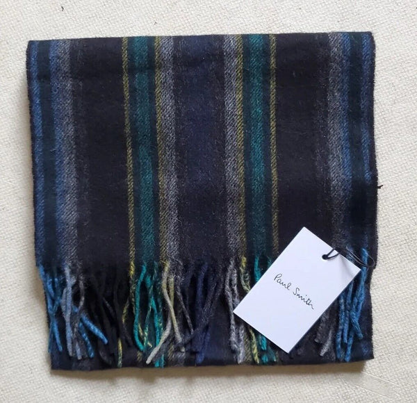 PAUL SMITH SCARF Mens Signature Stripes Lambswool Made In Uk Rrp £140