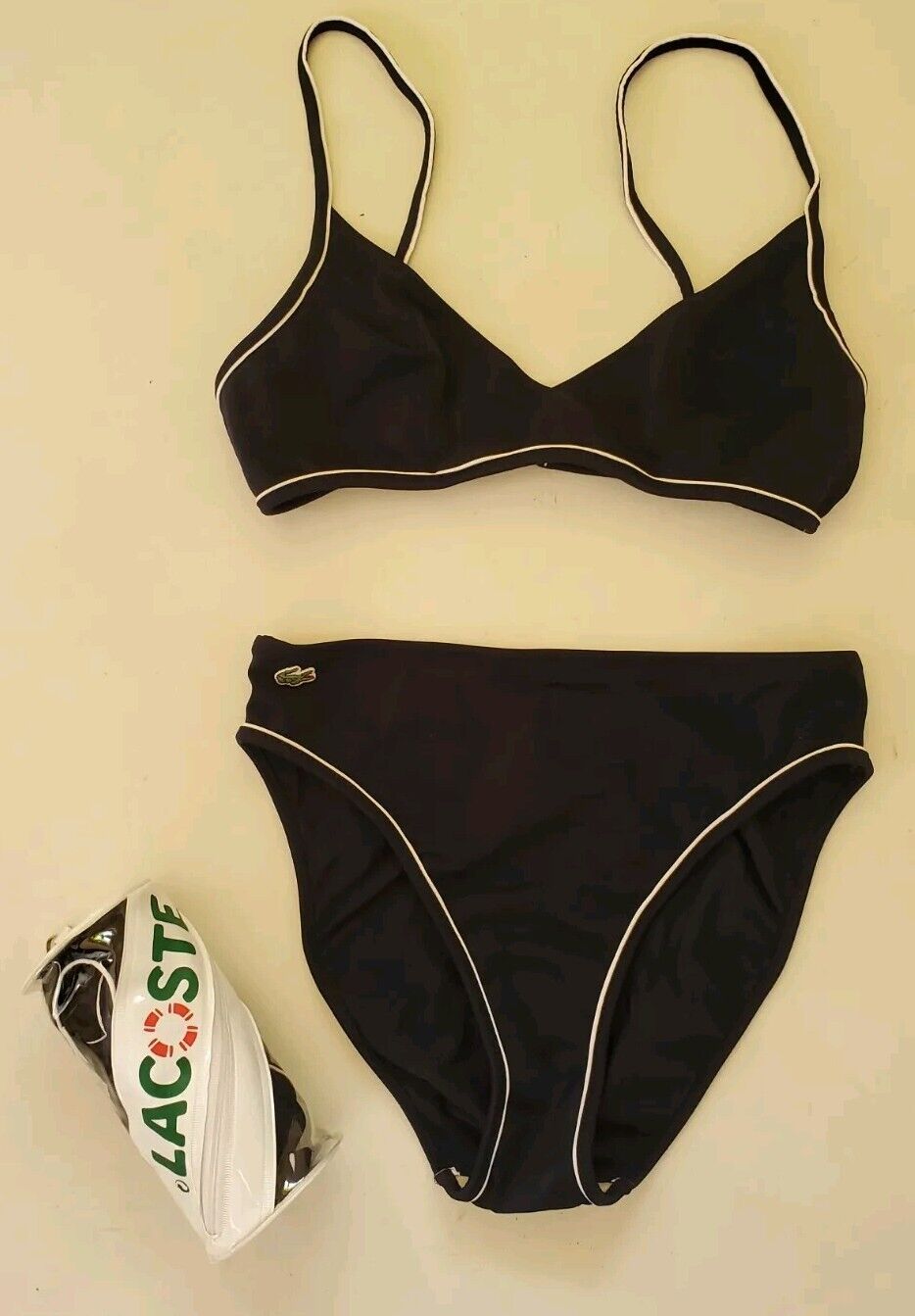 LACOSTE Bikini Swimsuit 2 Piece Size S Navy Blue Marino New With Pouch