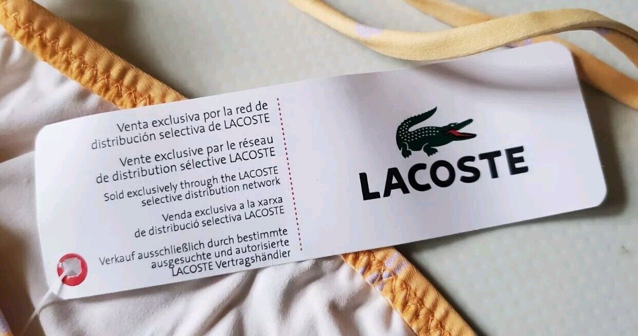 LACOSTE Bikini Swimsuit 2 Piece Halter Neck Size M Peach Croc New With Pouch
