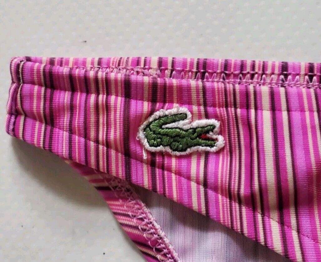 LACOSTE Bikini Swimsuit 2 Piece Halter Neck Size S Pink Striped New With Pouch