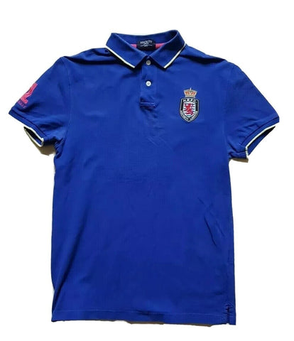 HACKETT Polo Shirt Mens S HRFC Crest Royal Blue Cotton No 1 Authentic