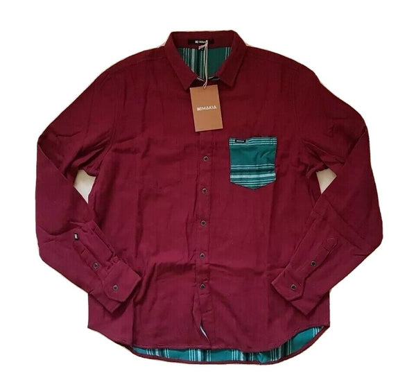 MAKIA OVER SHIRT Reversible Mens S  North Sea Fishing Green Burgundy Thick Weave
