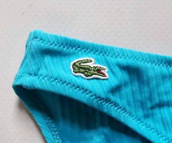 LACOSTE Bikini Swimsuit 2 Piece Size M Spellout Turquoise Blue New With Pouch