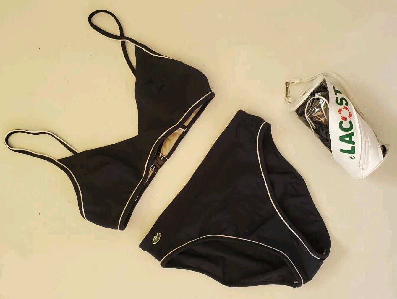 LACOSTE Bikini Swimsuit 2 Piece Size S Navy Blue Marino New With Pouch