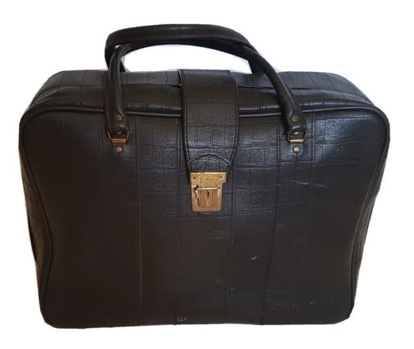 VINTAGE BAG Overnight Holdall Gym Crock Effect Black Original 70's