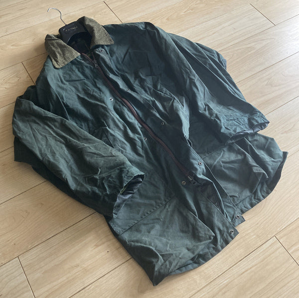 COUNTRY WEAR Wax Jacket Coat Mens L Green Mid Length Vintage Made In UK (21)