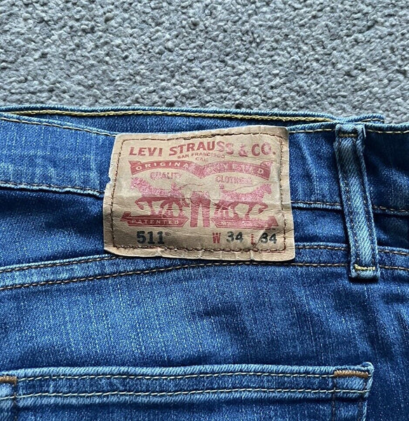 LEVIS 511  JEANS Mens W 34 L 34 vintage blue denim red tab regular fit A79