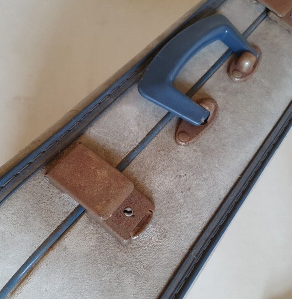 VINTAGE SUITCASE Cream Blue Small Original 1950's - Made In England