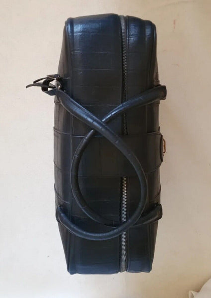 VINTAGE BAG Overnight Holdall Gym Crock Effect Black Original 70's