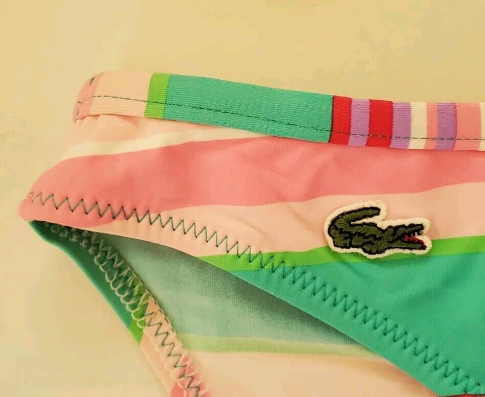 LACOSTE Bikini Swimsuit 2 Piece Halter Neck Size M Striped New With Pouch