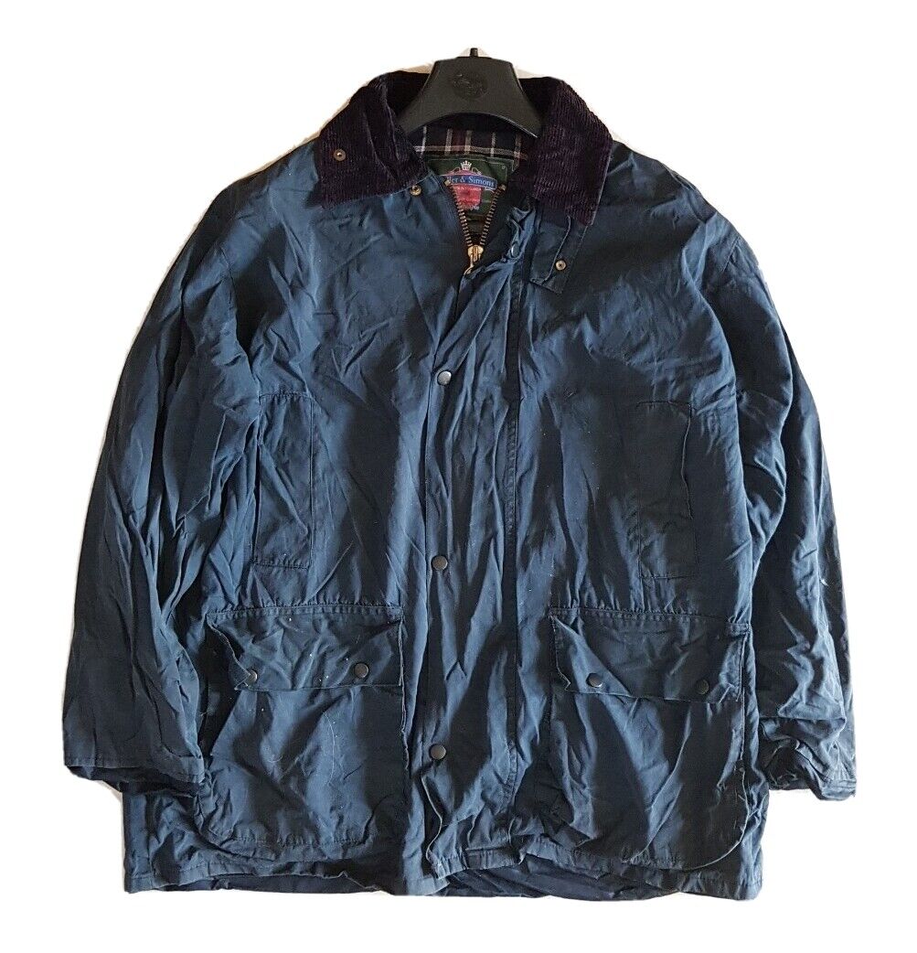 MILLER SIMONS Wax Jacket Coat Mens XL Blue Waxed Cotton Vintage Made In UK (17)