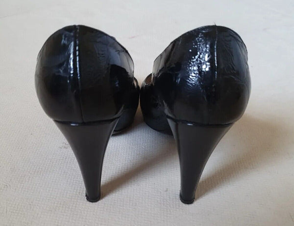 RUSSELL BROMLEY SHOES Womens UK 4 EU 36.5 Black Patent Leather Alligator Italy