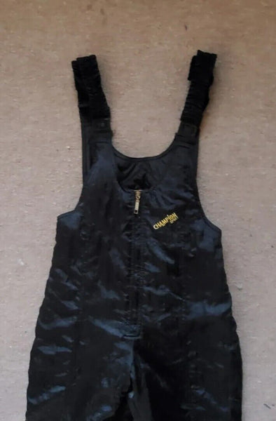 CHAMPION Sport Salopettes Ski Trousers Pants Womens UK 12 Black Gold Vintage 80s