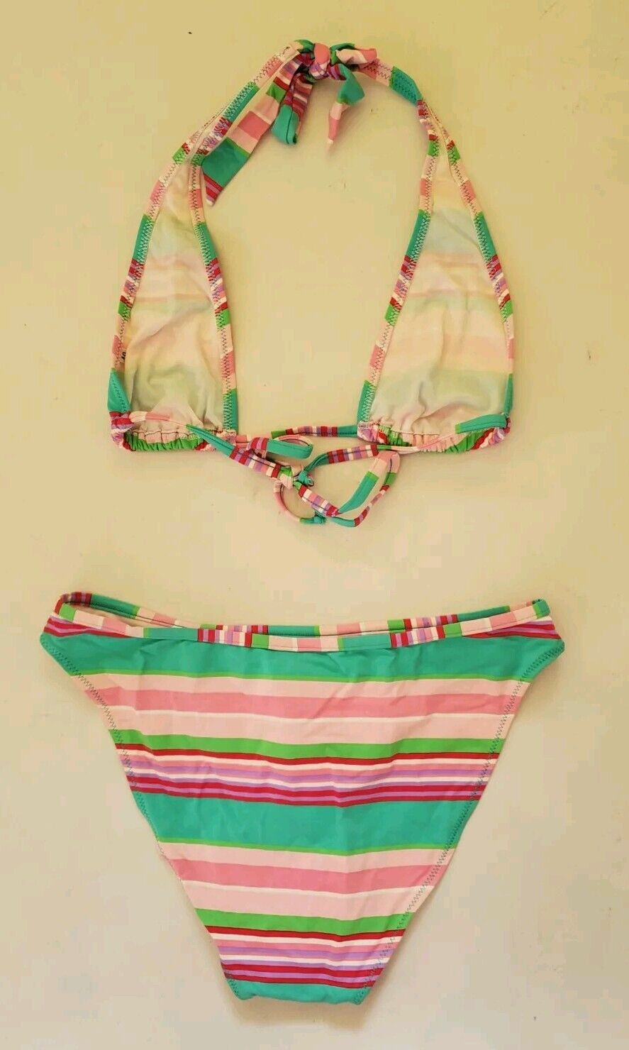 LACOSTE Bikini Swimsuit 2 Piece Halter Neck Size M Striped New With Pouch
