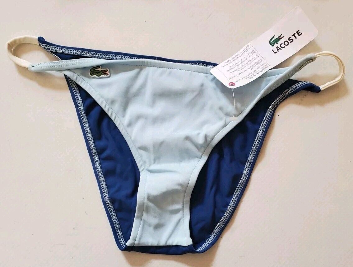 LACOSTE Bikini Swimsuit 2 Piece Size M Twotone Blue Halter Neck New With Pouch