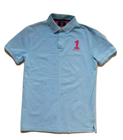 HACKETT Polo Shirt Mens S Pale Blue Pink No 1 Tailored Fit Authentic