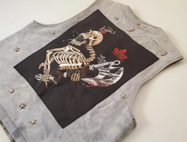 Vintage Alchemy Battle Dress Denim Waistcoat Vest Skull 1989 Razmataz England