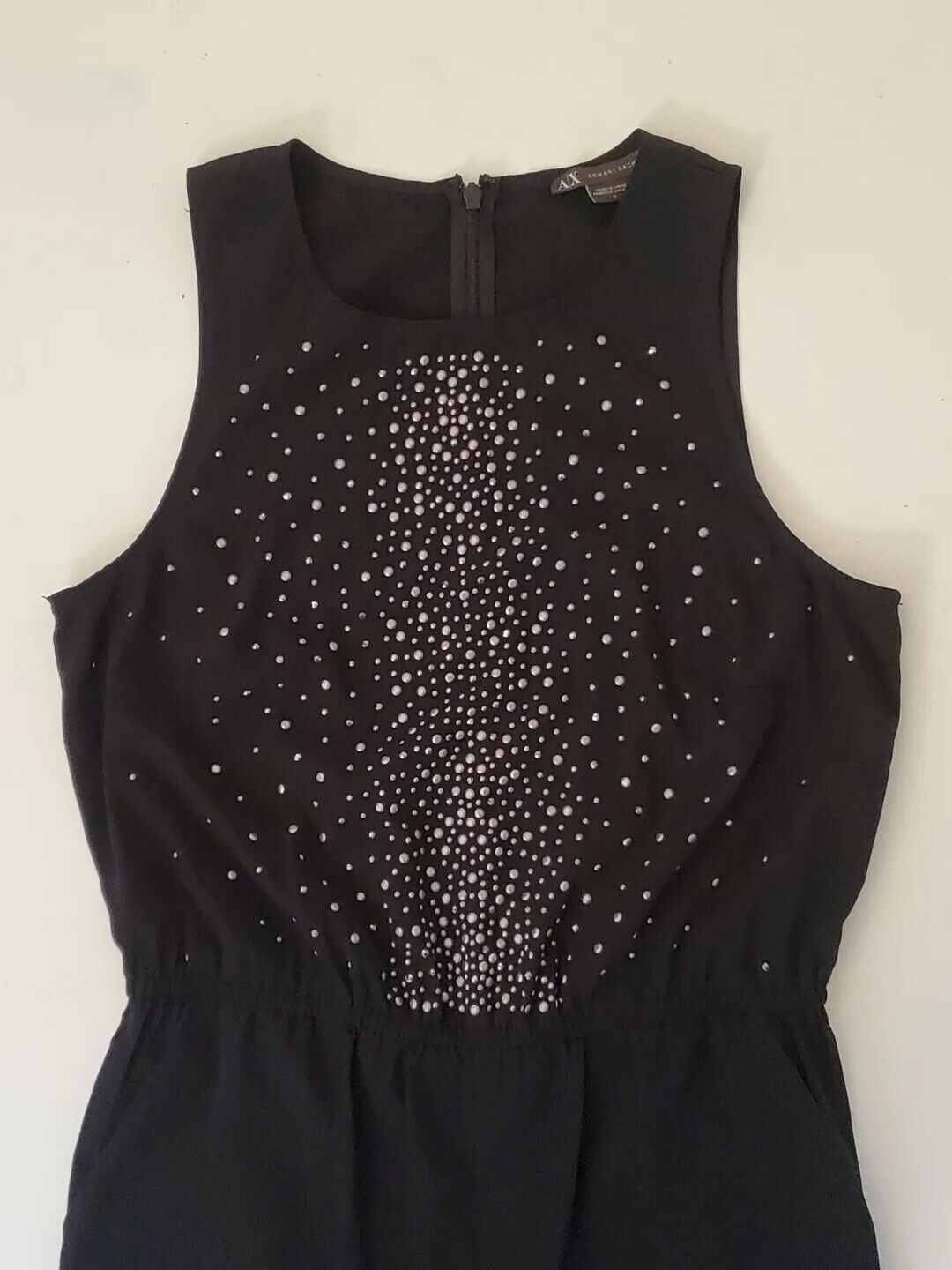 ARMANI EXCHANGE Jumpsuit Womens UK 8 Black Elasticated Waist Silver Studs New