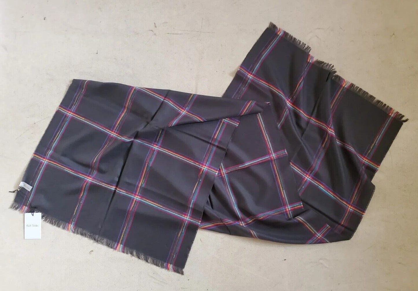 PAUL SMITH SCARF Mens Cashmere Wool Artist Check Grey Made in UK Rrp £165