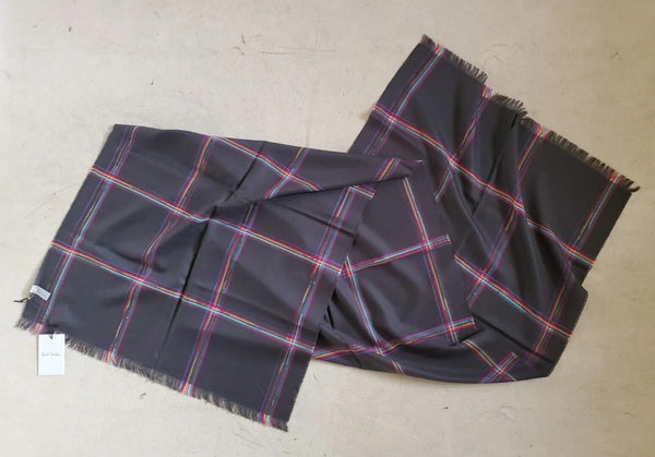 PAUL SMITH SCARF Mens Cashmere Wool Artist Check Grey Made in UK Rrp £165
