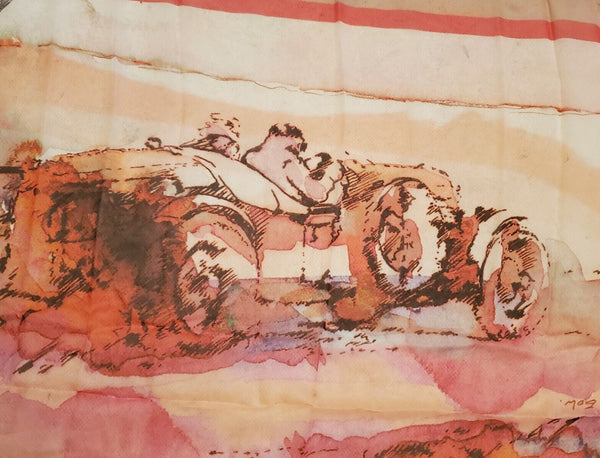 BENTLEY SILK SCARF Womens Pink Orange Watercolours Handmade in Italy Rrp £125