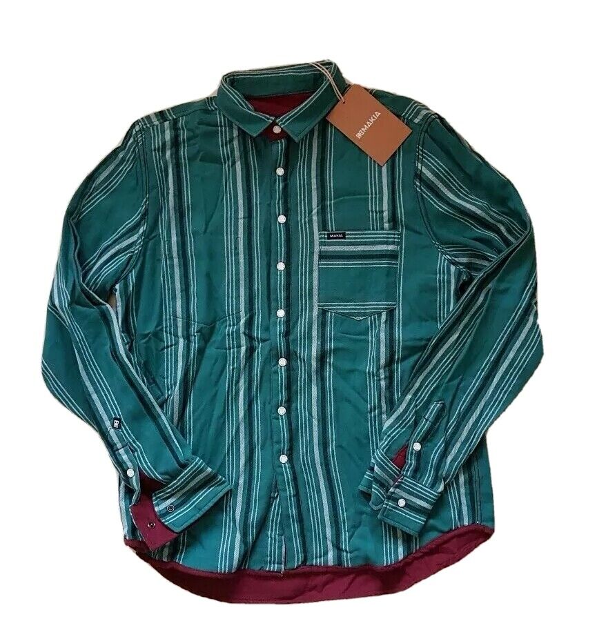MAKIA OVER SHIRT Reversible Mens S  North Sea Fishing Green Burgundy Thick Weave
