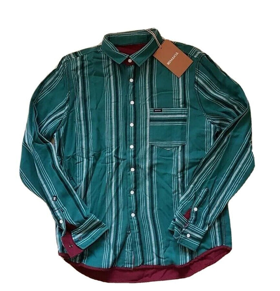 MAKIA OVER SHIRT Reversible Mens S  North Sea Fishing Green Burgundy Thick Weave
