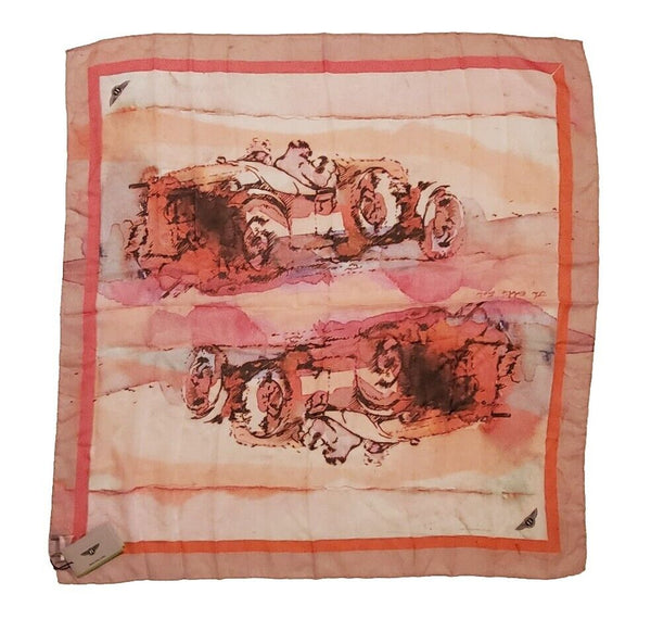 BENTLEY SILK SCARF Womens Pink Orange Watercolours Handmade in Italy Rrp £125
