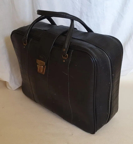 VINTAGE BAG Overnight Holdall Gym Crock Effect Black Original 70's