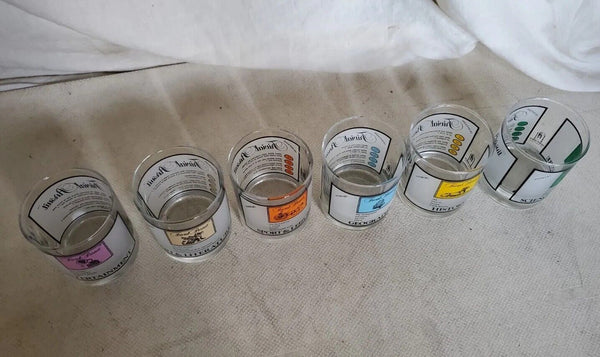 TRIVIAL PURSUIT GLASSES Tumblers Set Of 6 With Stirrers New Unused Vintage 80's
