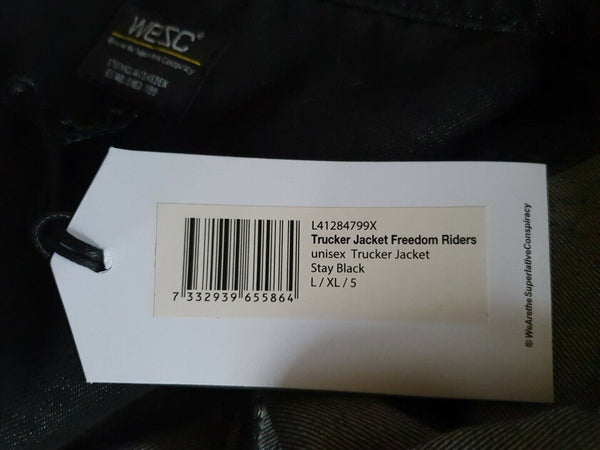 WESC Denim Trucker Jacket Black Mens L Womens XL RRP £130 Social Justice