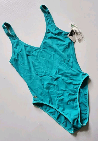 LACOSTE Swimsuit Swimming Costume 1 Piece Size UK M Blue Esmeralda New With Tags