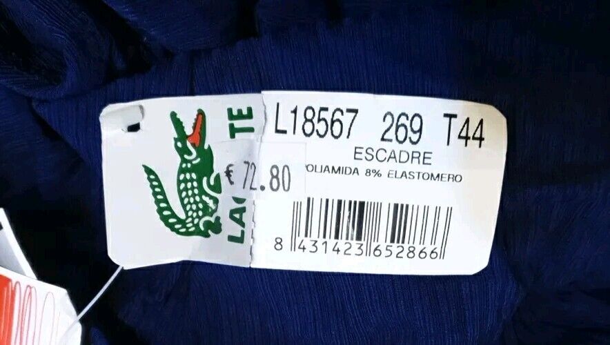 LACOSTE Swimsuit Swimming Costume 1 Piece Size 12 Blue Spellout New With Pouch