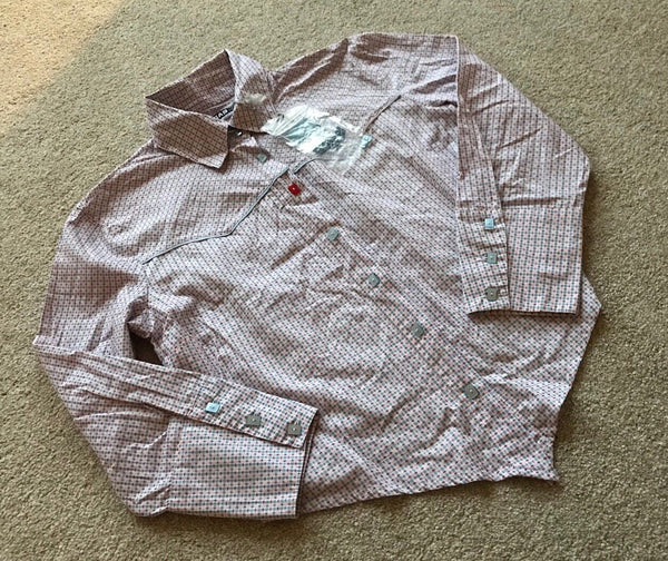 GAS SHIRT BLOUSE Womens L KIZZY BLUE RED BIZARE CHECK COTTON RRP £48